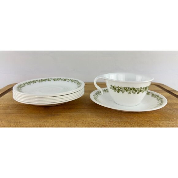 Vintage Corelle Spring Blossom/Crazy Daisy Cups & Saucers Set Of 8 Green Floral - Picture 8 of 12
